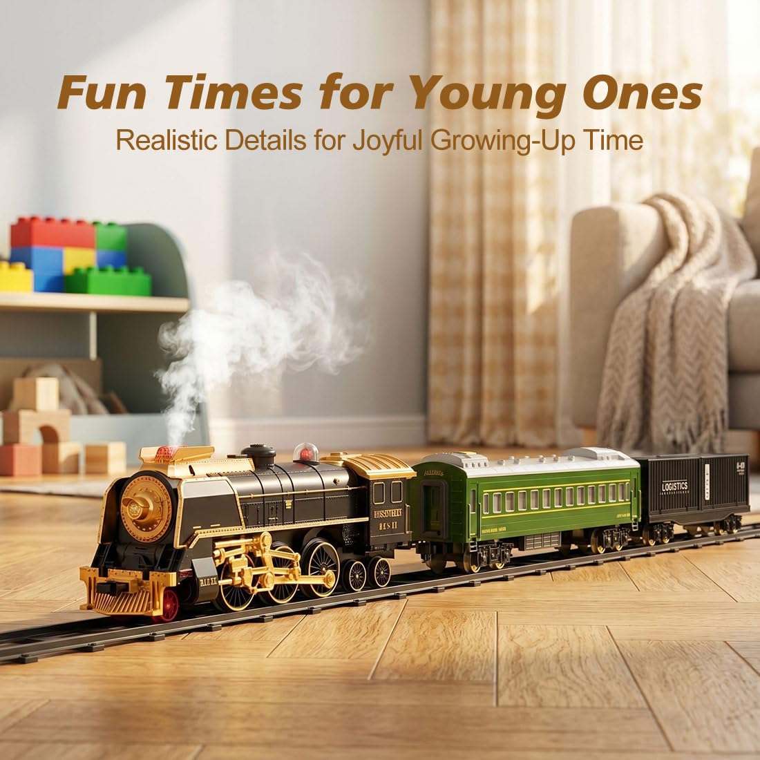 Train à vapeur électrique, locomotive vintage avec effet fumée, kit de train RC avec chariot ferroviaire, long chemin de chemin, marche avant et arrière, effet sonore 801B-1