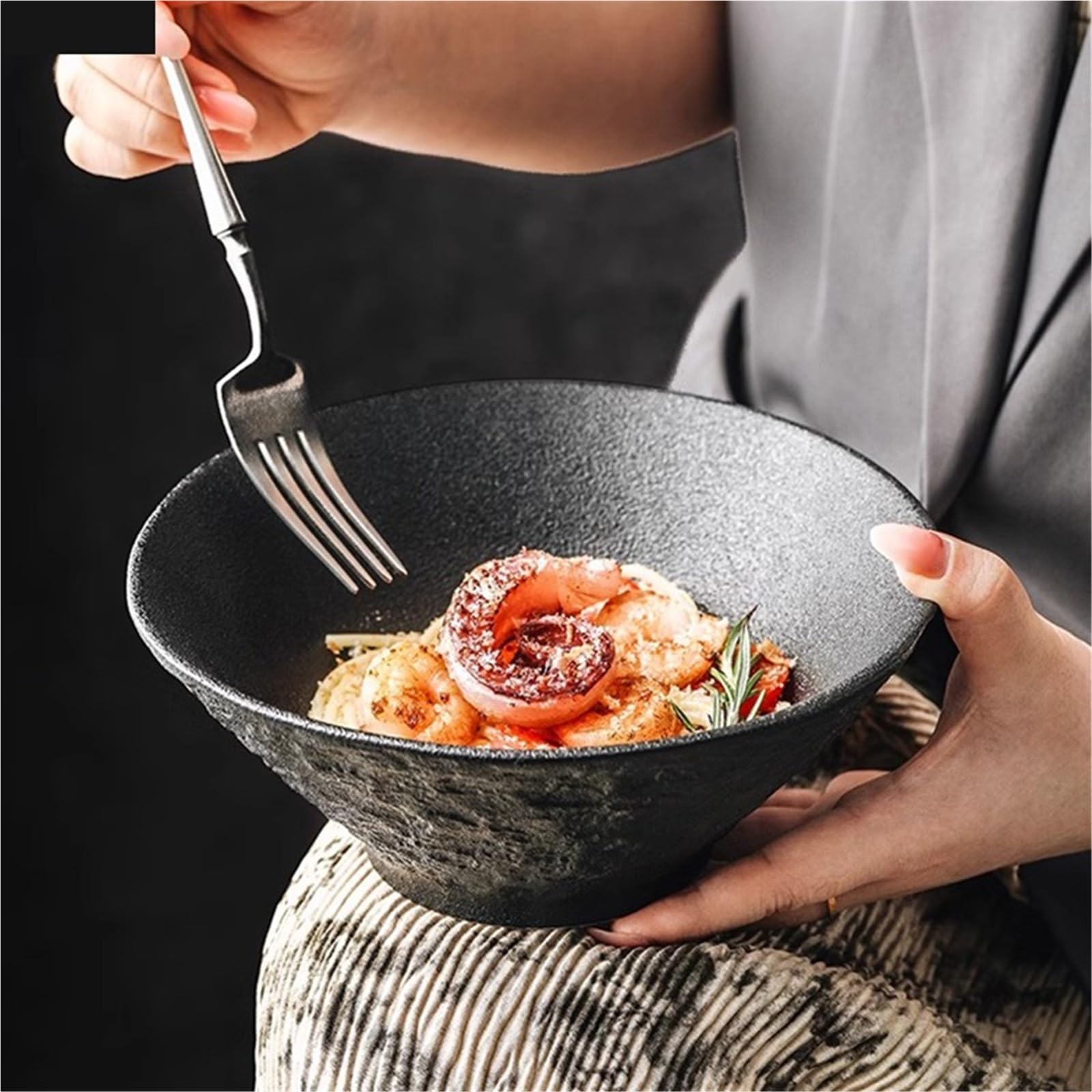 Ensaladeras Cuenco de cerámica con estampado de piedra de Color sólido, tazón de Pasta, tazón de sopa grueso, ensaladeras, tazones de postre, vajilla especial for restaurante Para Cereales, Ensalada(1