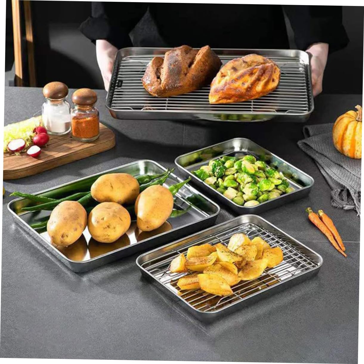 Toyvian Edelstahl Backblech mit Wiederverwendbarem Verschleißfestem Drahtgitter Multifunktionales Küchen backzubehör für Backofen und Camping Lebensmittelecht Einfache Reinigung