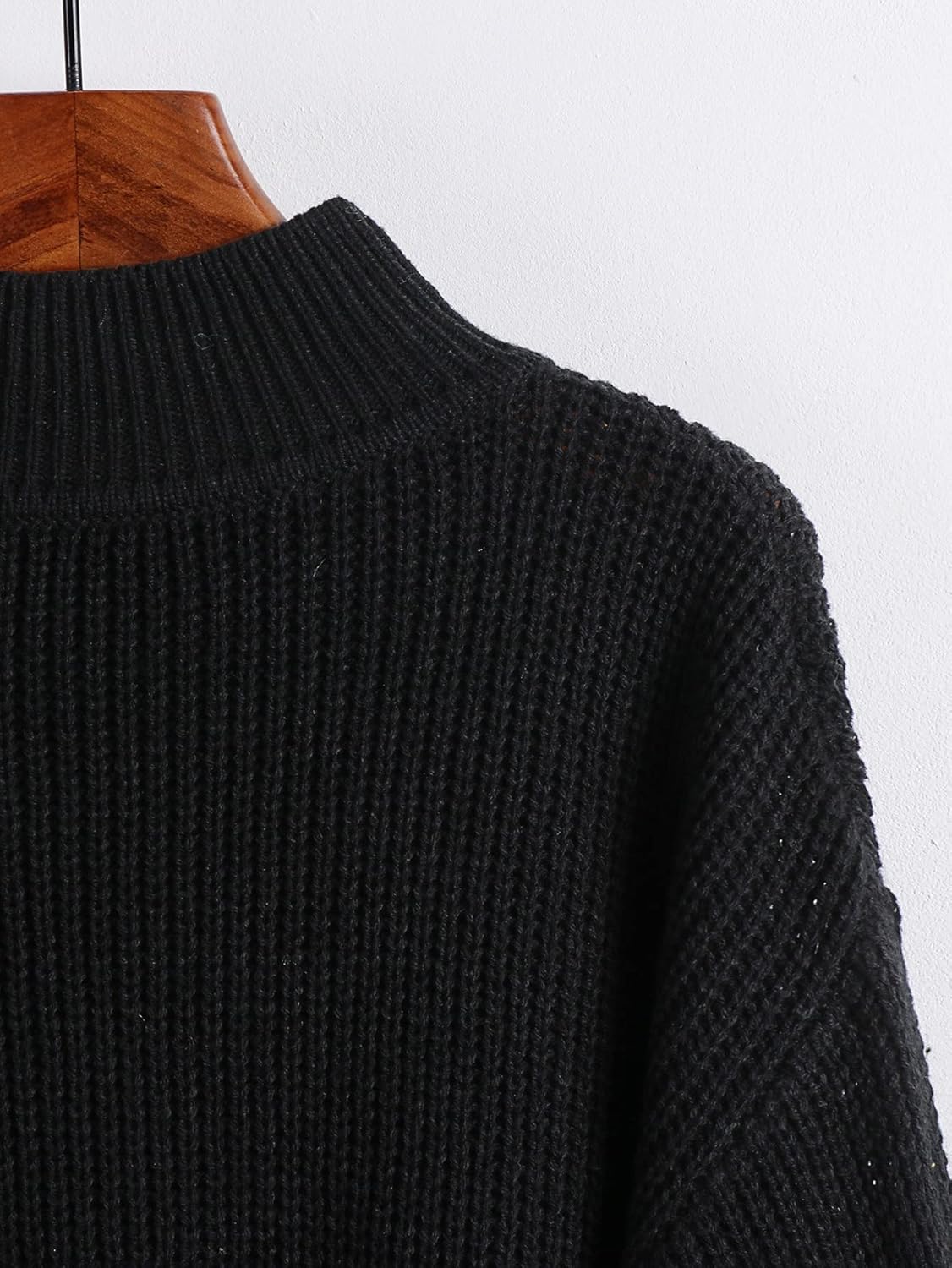 Women's Sweater Solid Ribbed Knit Drop Shoulder Sweater Sweater for Women (Color : Black, Size : Medium)