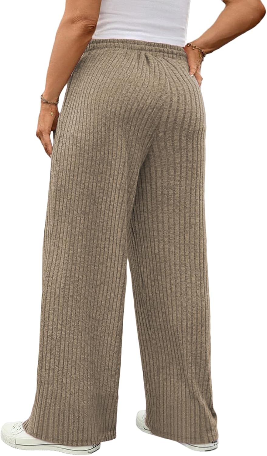 Plus Size Khaki Pants for Women Wide Leg Pants Loose Fit Palazzo Lounge Drawstring High Waist Casual Elastic Trousers 3X - Image 3