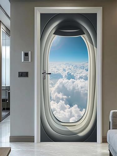 Miniatura 18 de artfanke Adhesivo 3D para puerta, 33.5 x 84.6 pulgadas, papel tapiz autoadhesivo impermeable, mural para puerta, póster vintage de radio Boombox de