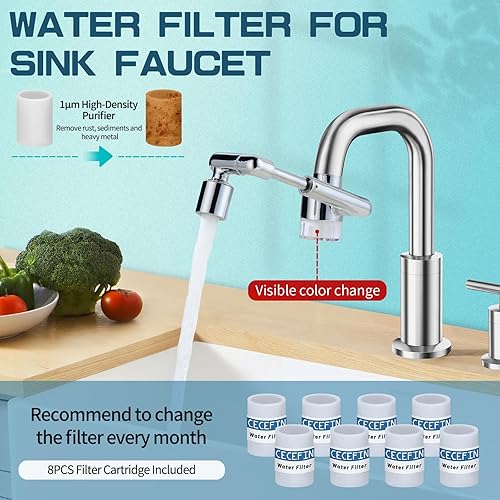 Miniatura 10 de CECEFIN Aireador de fregadero extensor de grifo giratorio de 1440, extensión de filtro de salpicaduras de gran angular de 1080 + 360 con 2 salidas