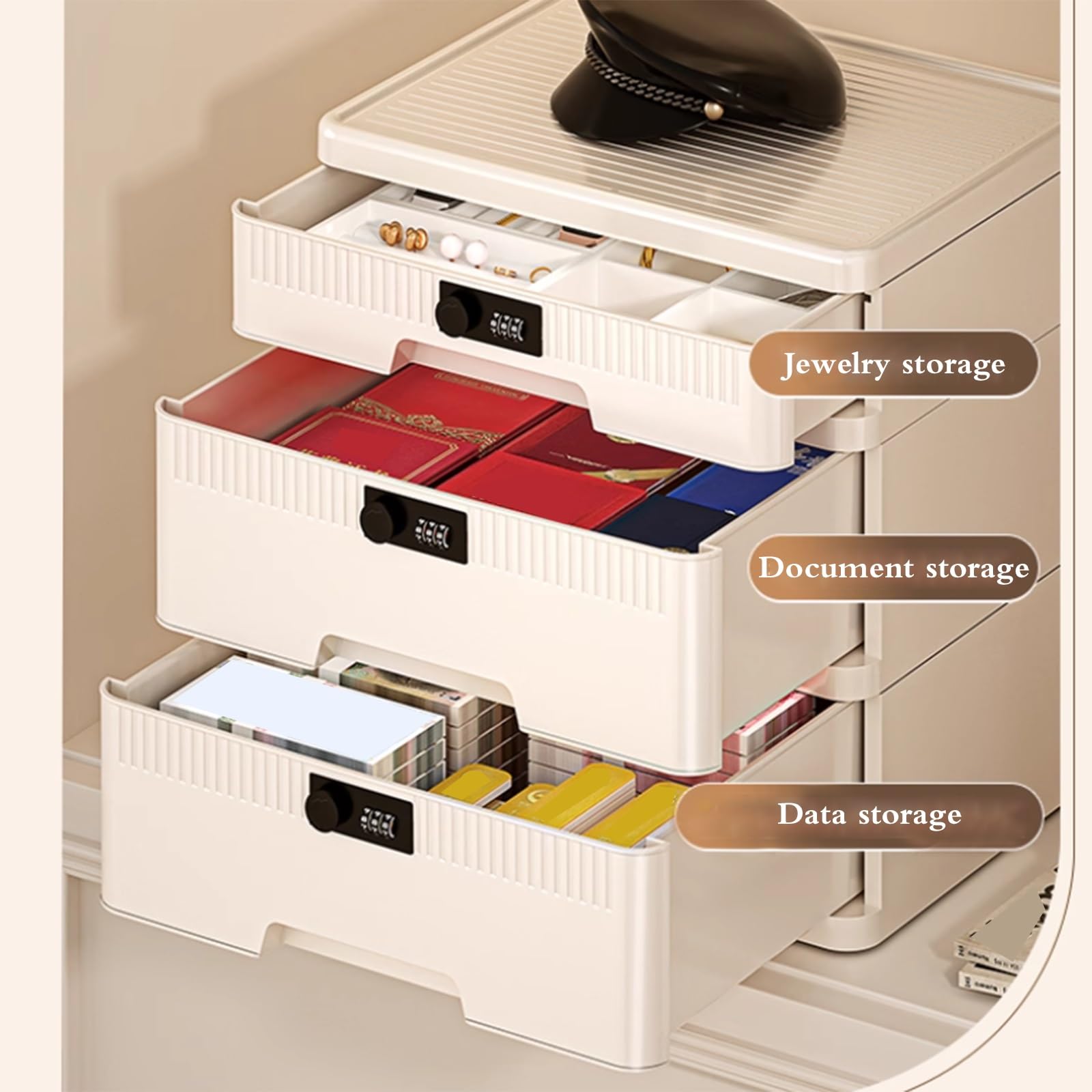 Abschließbare Aufbewahrungsbox Mit Zahlenschloss – A4-Ordner Für Büro, Zuhause Und Wohnheim, Schreibtisch-Dokumentenschrank Für Dokumente, Ordner Und Zubehör(4-Layers)
