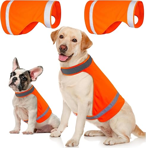 Chaleco reflectante para perro de 2 piezas para caza, chaleco de seguridad para perro naranja brillante de alta visibilidad, chaqueta reflectante