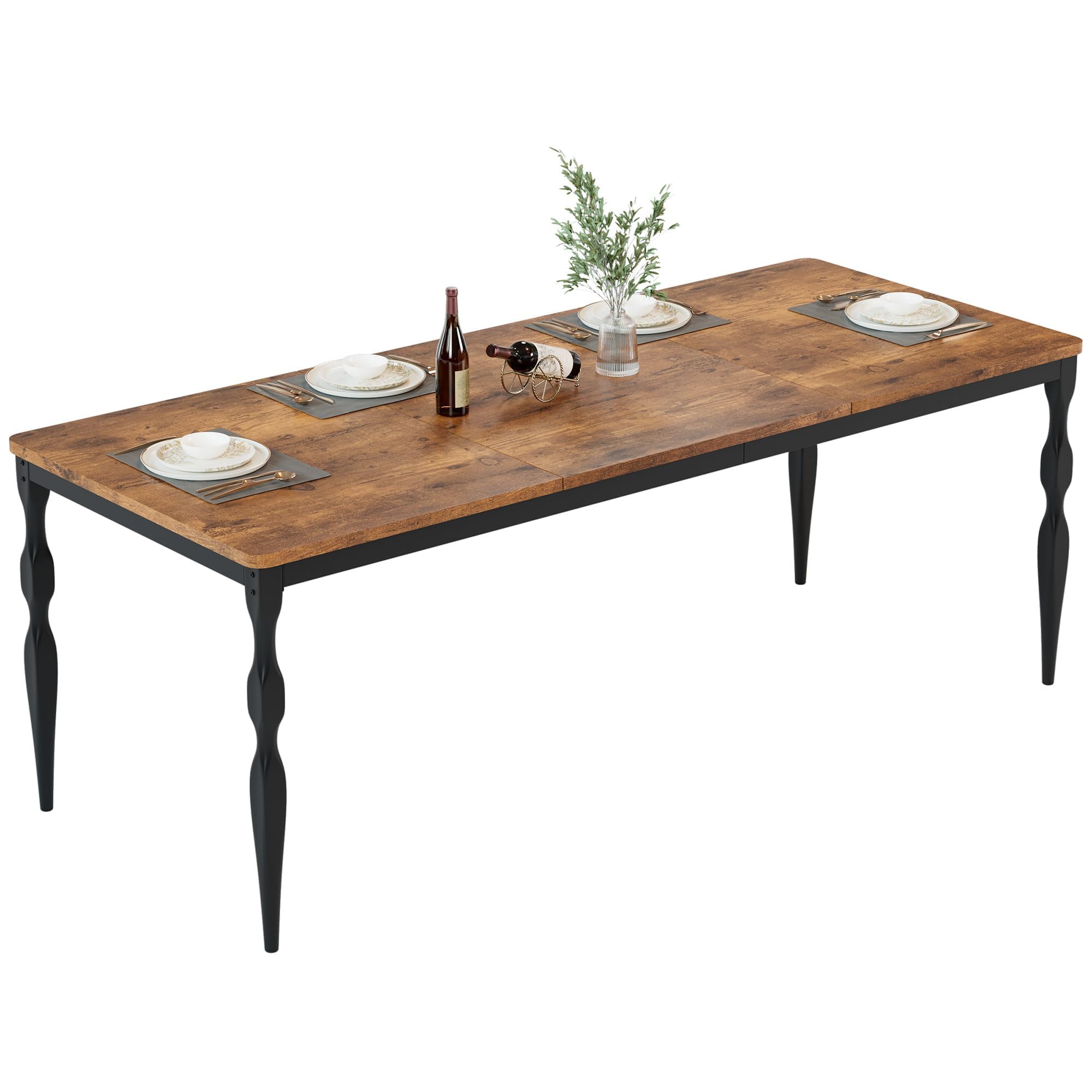 Zstar Mesa De Comedor Industrial para 6 Personas, Mesa Larga De Madera con Diseño De Mortaja y Espiga, Mesa De Cocina con Patas De Metal Resistentes, para Comedor, Oficina, Sala De Estar.