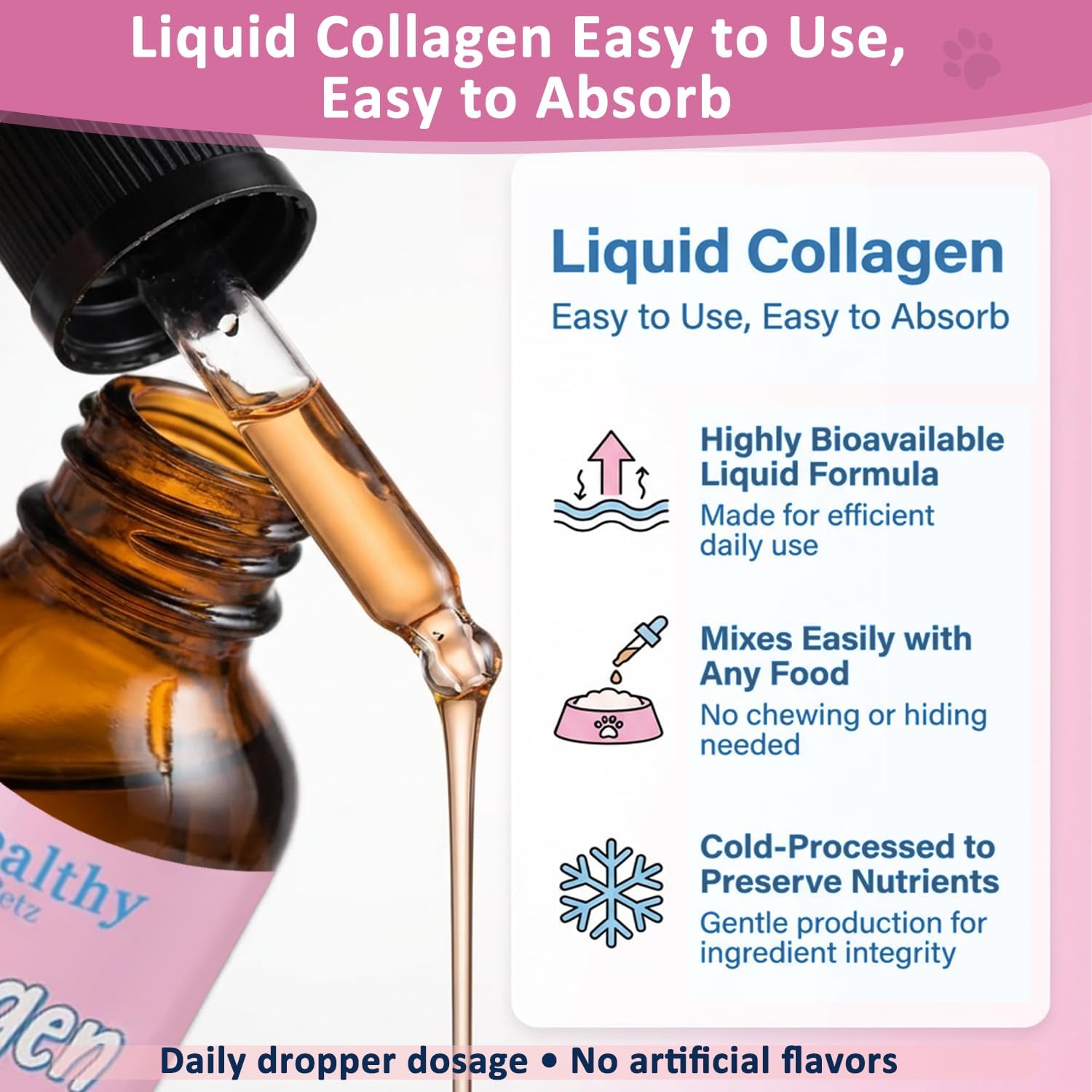 Liquid Collagen for Dogs, Daily Collagen for Dogs with ThreeCollagen Types & VC, Support Healthy Joint Supplement, Coat, Gut & Overall Vitality, 60ml/2FL OZ