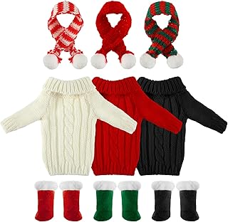 Bencailor 9 Pcs Christmas Elf Doll Clothes 8 Inch Elf Outfit Accessories Set Elf Doll Clothing Include Knitted Santa Sweater Dolls Shoes Snow Boots Short Pants for Winter Doll (Black, Red, White)