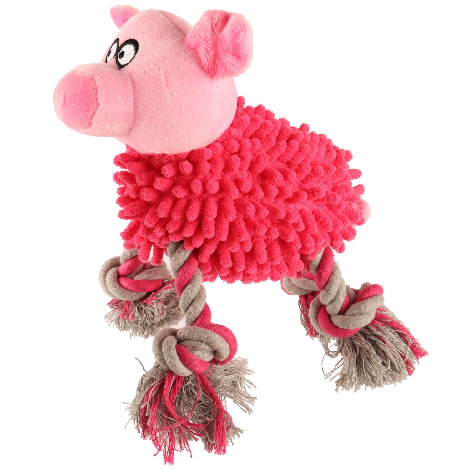 BargainsMania Farmyard Animal Rope Toy - Let Your Dog Wrestle, Tug And Pull To Their Heart's Content With This Cute And Fluffy Animal Rope Toy (Pig)