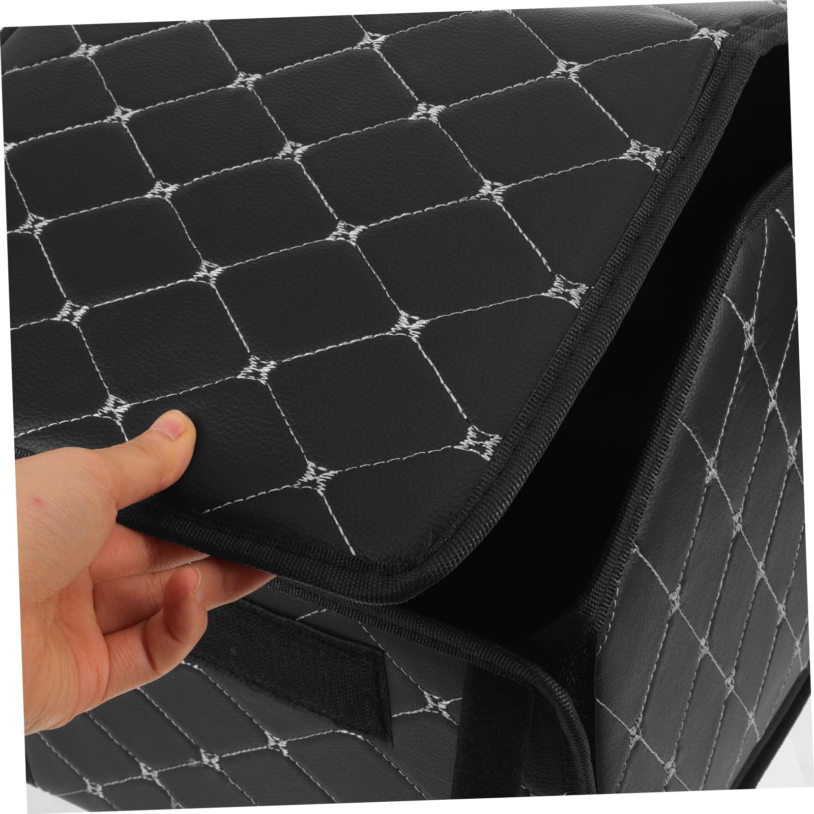 Organizzatore per Bagagliaio Auto in Cuoio Nero, Pieghevole e Facile da Pulire, per Auto o Casa, Scatola Portaoggetti Multiuso per Ordine e Spazio