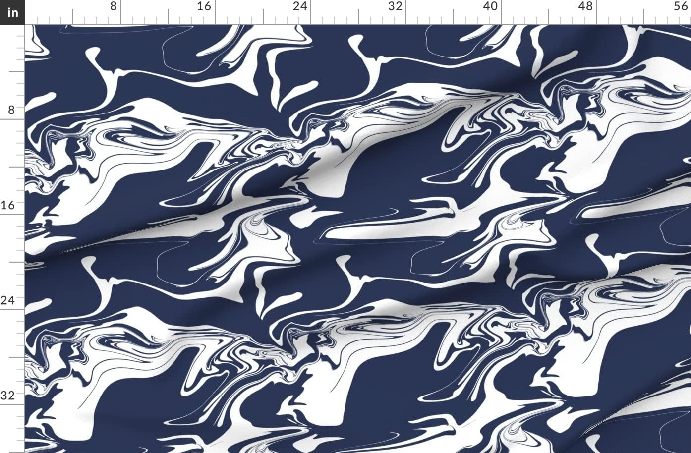Spoonflower Fabric - Navy Blue White Marble Marbled Print Water Swirl Watercolor Abstract Printed on Organic Cotton Sateen Fabric by The Yard - Sewing Quilting Apparel Home Decor
