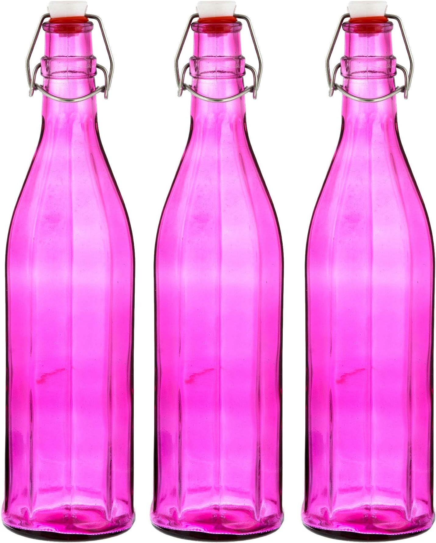 MACHAK Colhexa Glass Bottles With Cork 1litre, Kitchen Decoration (Purple, 3 Pcs)