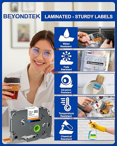 Miniatura 3 de BEYONDTEK Trabajo para PT-H110 PT-D200 PT-D210 PT-D220 Compatible con Brother Label Maker Tape 0.472 in 0.47 Laminado Coloreado para Brother P Touch