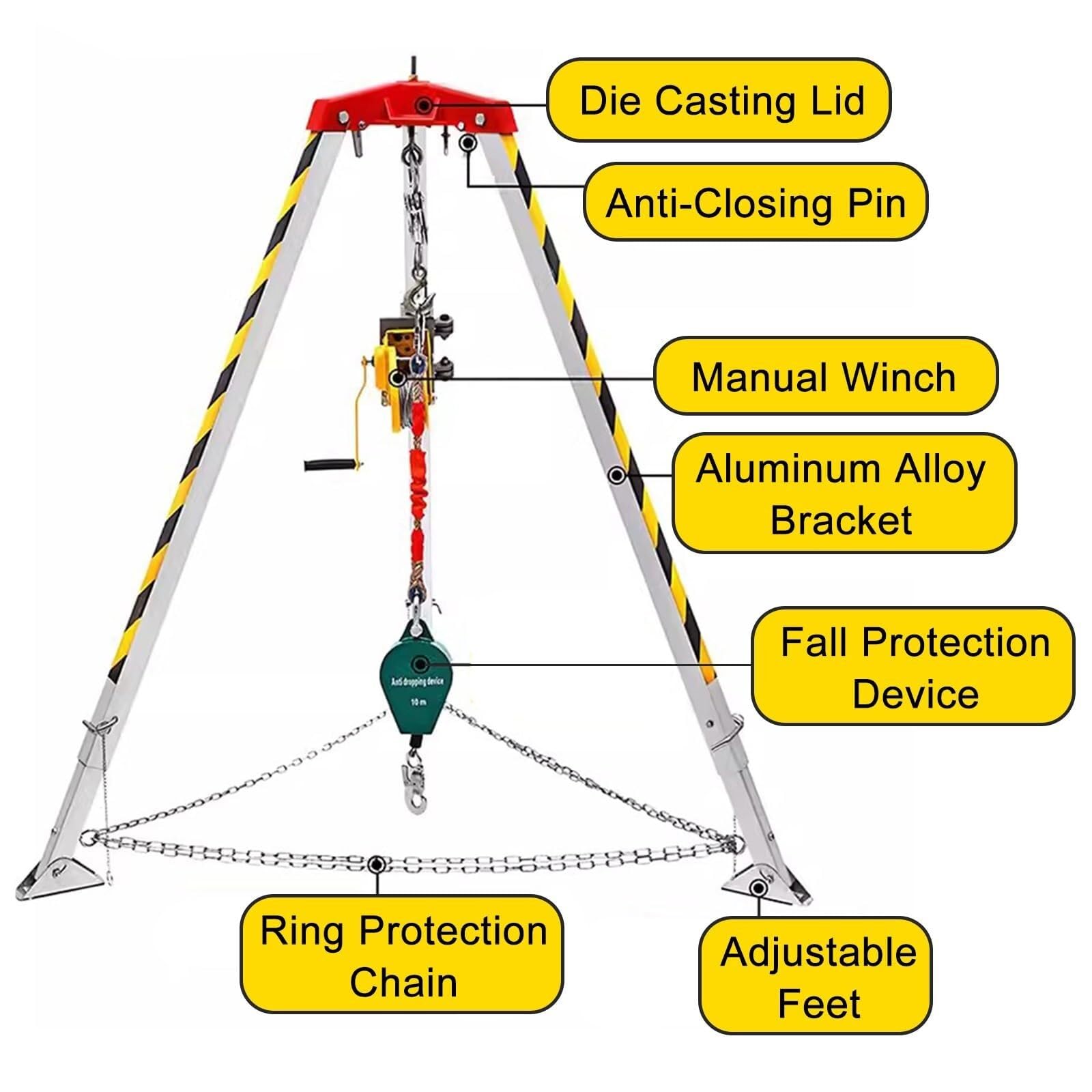 Kit treppiede per Soccorso Stradale, Sistema di Corde di Soccorso Regolabile per spazi confinati, per Soccorso in Pozzi Profondi/Pulizia fognature/Riparazione Tubi, con Protezione