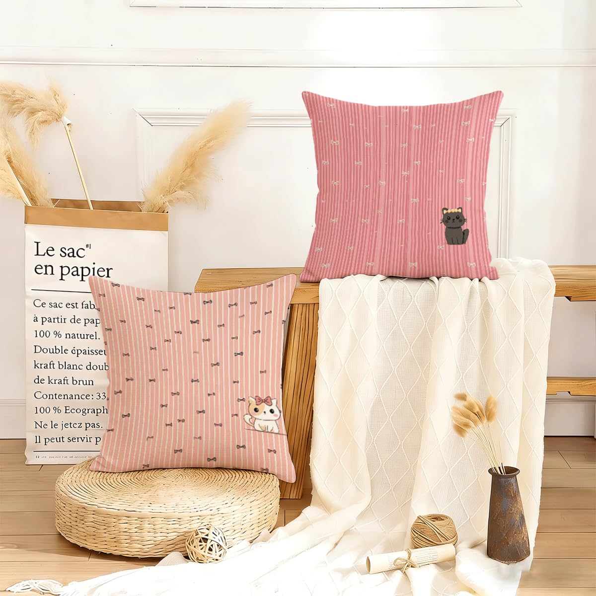 Lot de 2 Housse de Coussin Canape 75x75cm Rose Doubler Design Velours Doux Carrée Decoration Taie Oreiller, Fermeture Éclair Invisible Résistant Durable Lavable, pour Décoration Canape Jardin P-J-3672