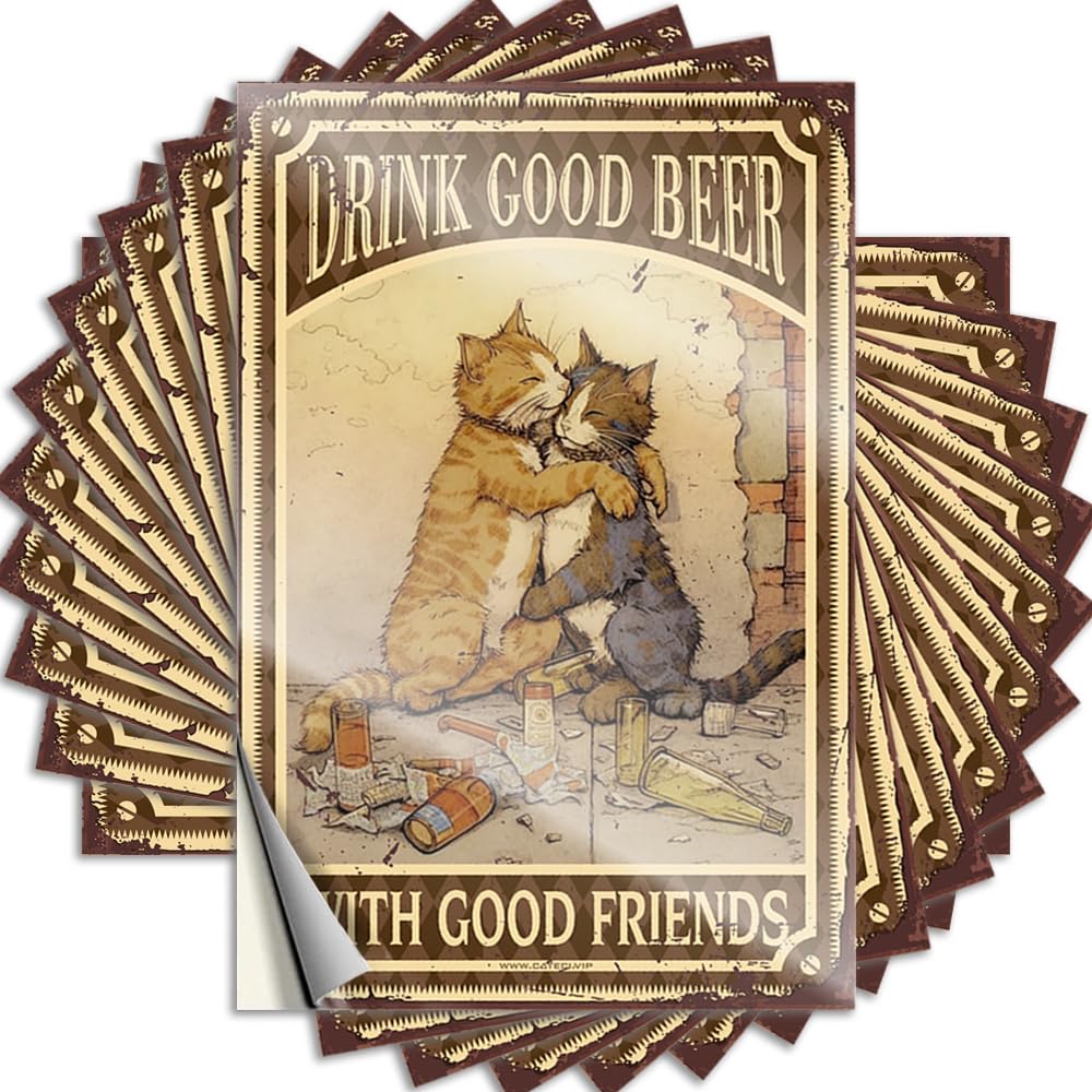 Sticker Bumper Western Cat Drink Good Beer with Good Friends for Teacher - Girly Easy Peel Removable(8X12CM)