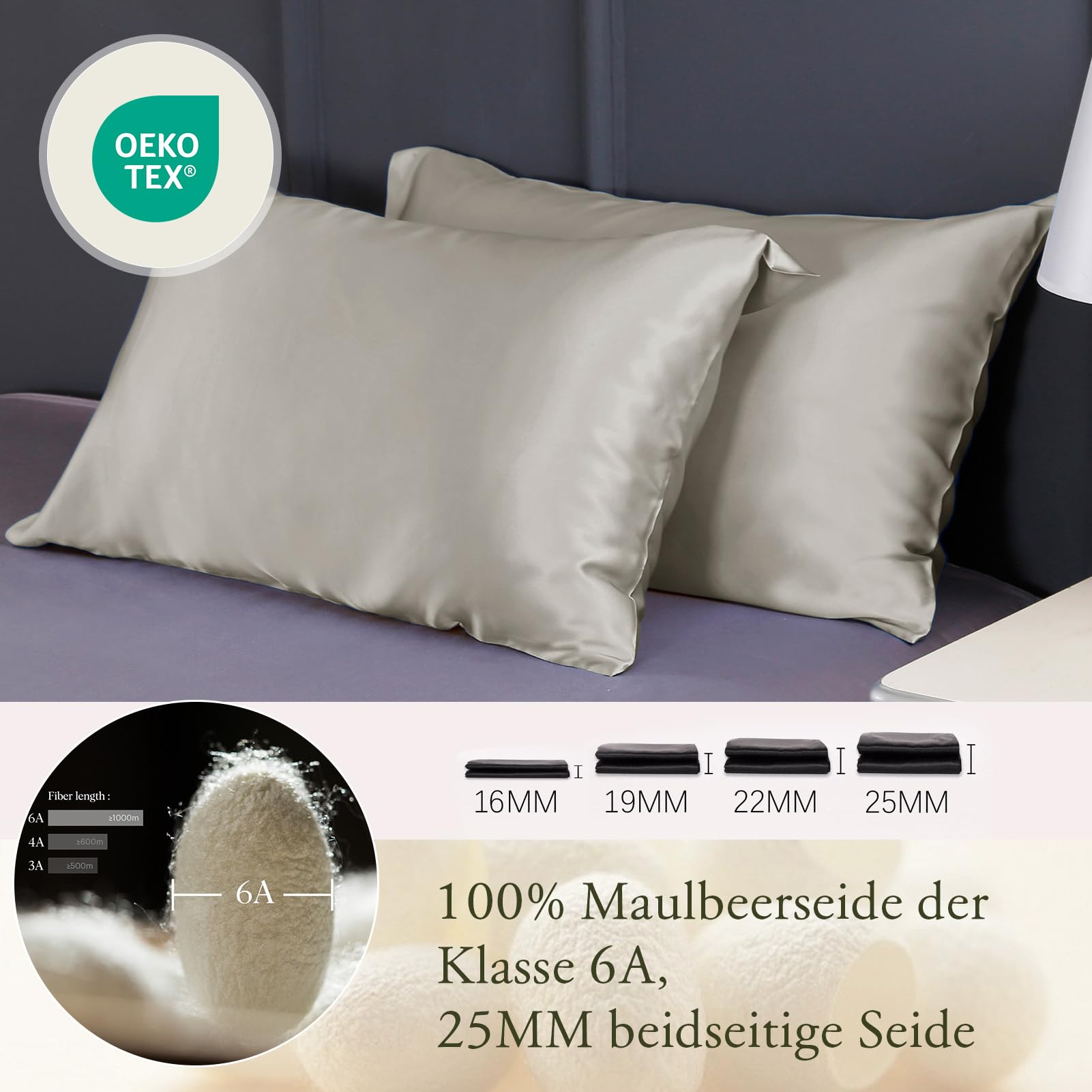 LILYSILK Seidenkissenbezug 25 Momme – 100% Maulbeerseide, 40x80 Cm, Mit Umschlagverschluss