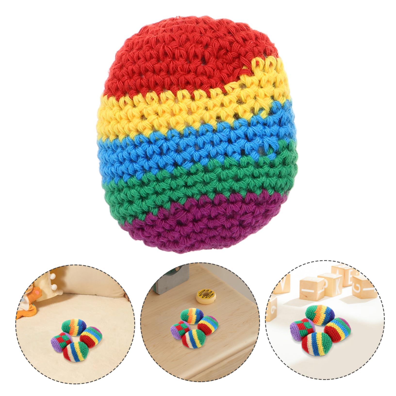 Abaodam 4 Stück Gestrickte Häkelbälle aus Wollgarn Weiche Jonglierbälle Leicht zu Greifen Bunte Kickbälle für Vorschulaktivitäten im Freien und Familienzeit Zufälliger Stil