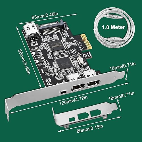Miniatura 7 de Tarjeta de expansión PCIE Firewire 400 1394A de 4 puertos, Texas Instruments TI TSB43AB23, Plug and Play en PC de escritorio Windows y MAC, 3