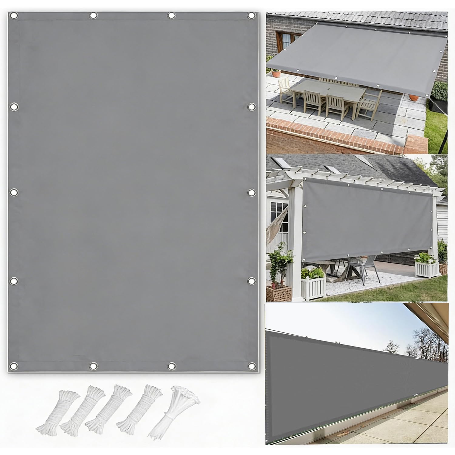 Sonnensegel Wasserdicht mit Osen - 3x7M Dunkelgrau - Rechteckig Sonnensegel Balkon Sonnenschutz Wetterfest & Reißfest, 95% UV Schutz, Terrassenüberdachung, Markise, Pergola, Sichtschutz Terrasse