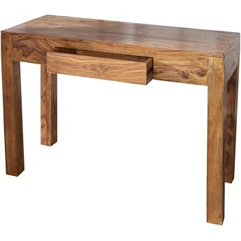 Invicta Interior Massive Secretary Makassar Console Table Sheesham Stone Finish Desk 100 cm