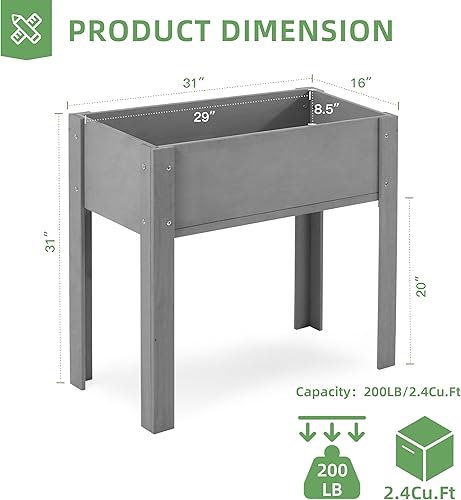 Miniatura 10 de Cama de jardín elevada de 31 x 16 x 31 pulgadas con patas, maceta de madera elevada para plantas al aire libre, flores, frutas, verduras y hierbas