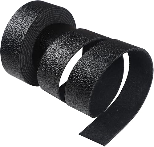 CDY Correa de cuero negra con patrón de lichi de 90 pulgadas de largo y 1 pulgada de ancho, tiras de cinturón de cuero muy adecuadas para proyectos