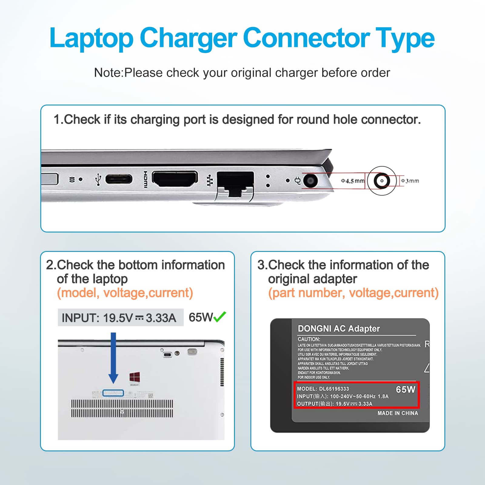 65W Chargeur HP Ordinateur Portable compatibles HP.Pavilion x360 11 13 14 15/ProBook 430 450 470 250 G3 G4 G5 G6 G7 G8/EliteBook 840 850/Notebook 15/Chromebook ZBook pour pc Adaptateur HP Chargeur