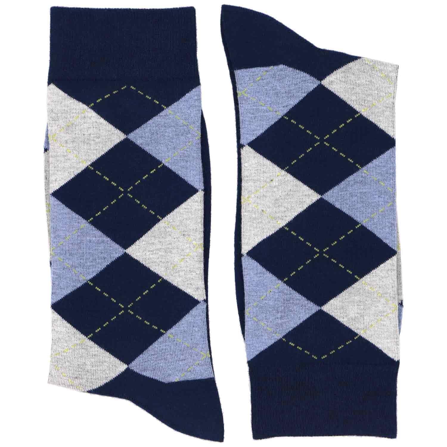 tiemart Men's Socks, Fits Men's Shoe Sizes 8-12: 8-12 Navy Blue and Periwinkle Argyle