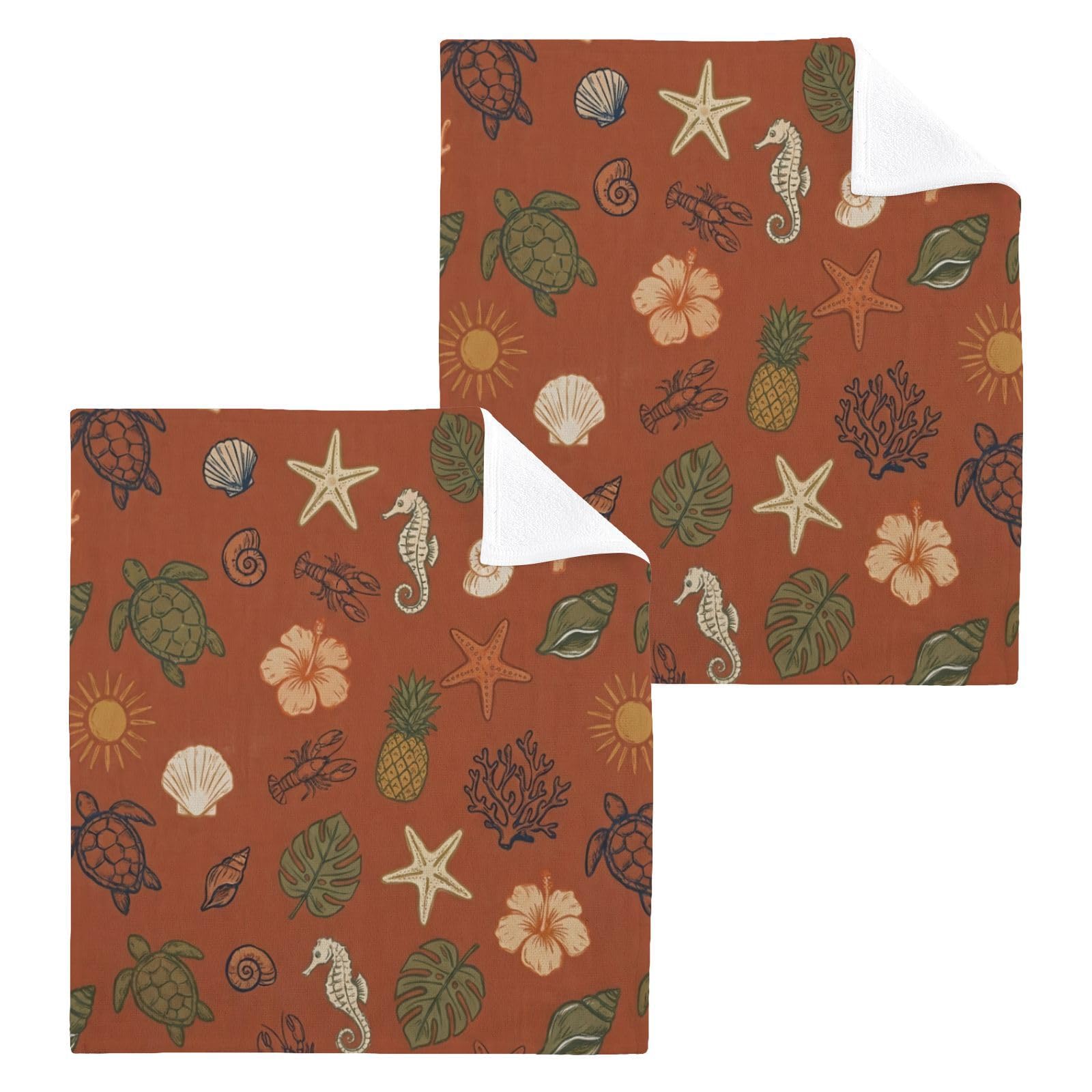 BOESI Boho Tropical Ocean 12x12in Cotton Washcloth,Face Towel