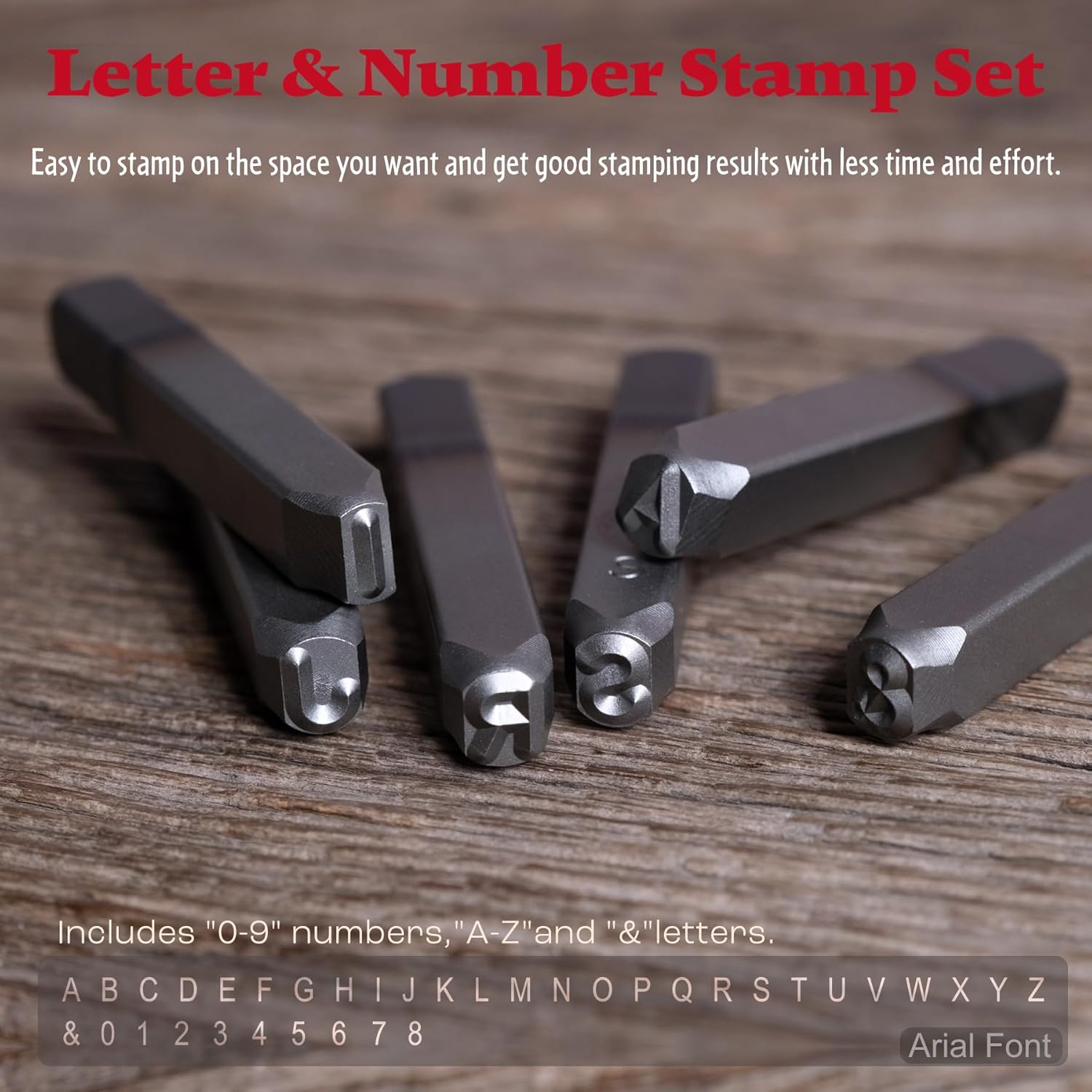 JAVIKA 36pc 1/4" 6mm Number & Uppercase Letter Stamps Set, Hammer Hand Punch Metal Punches Alphabet & Number Stamp for Soft Metal, Leather, Jewelry Hand Crafts Stamping (A-Z with &, 0-9) 085007+085017