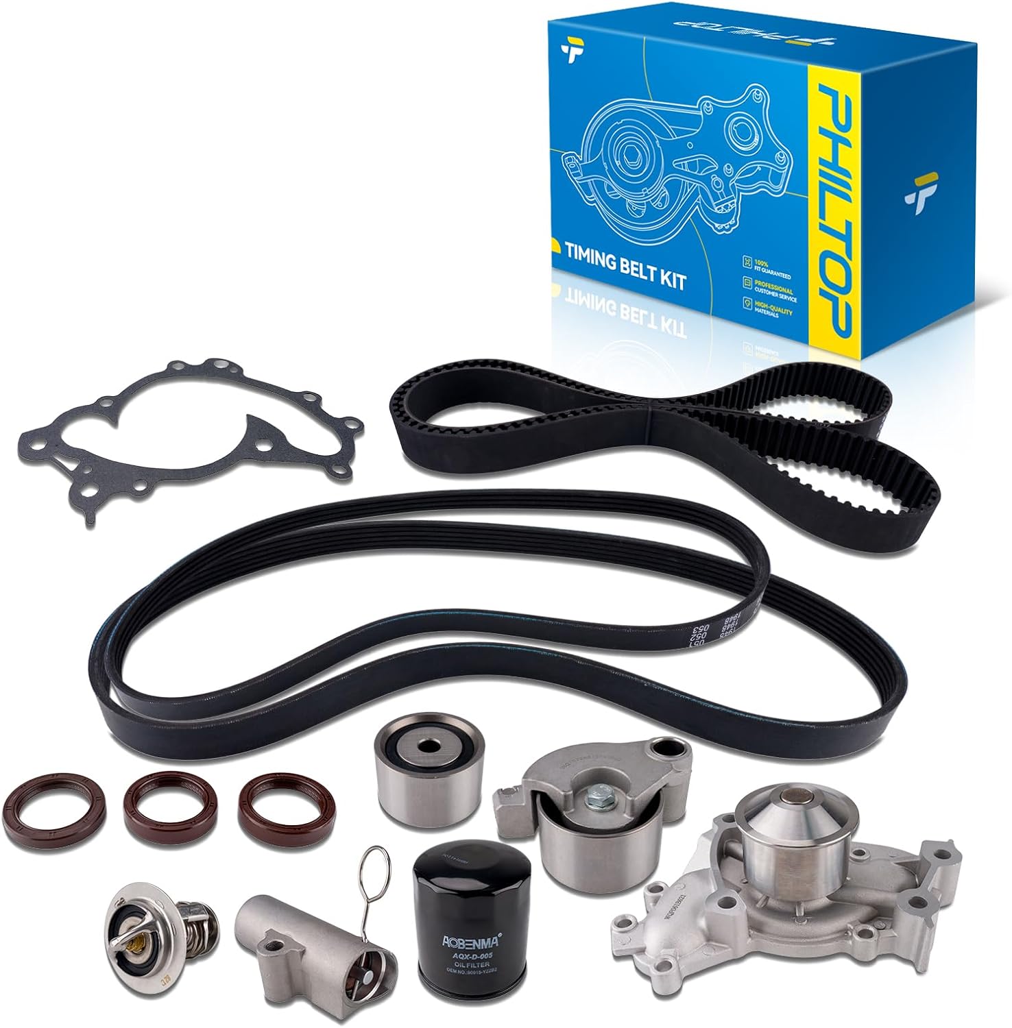 PHILTOP Timing Belt Kit with Water Pump for Toyota Camry 2002-2006 3.0L, Highlander 2002-2010, Lexus ES330/RX330, OE# 13505-20030