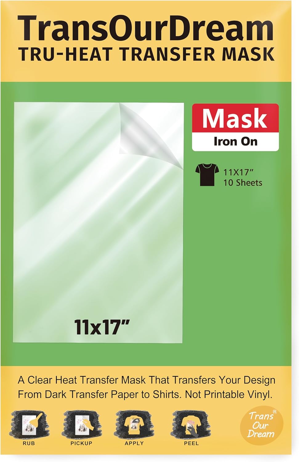 TransOurDream Heat Transfer Mask & Iron on Tape(20 Sheets, 11"x17") - Iron-On Clear Positioning Film for Dark Transfer Paper & Printable HTV on Shirts