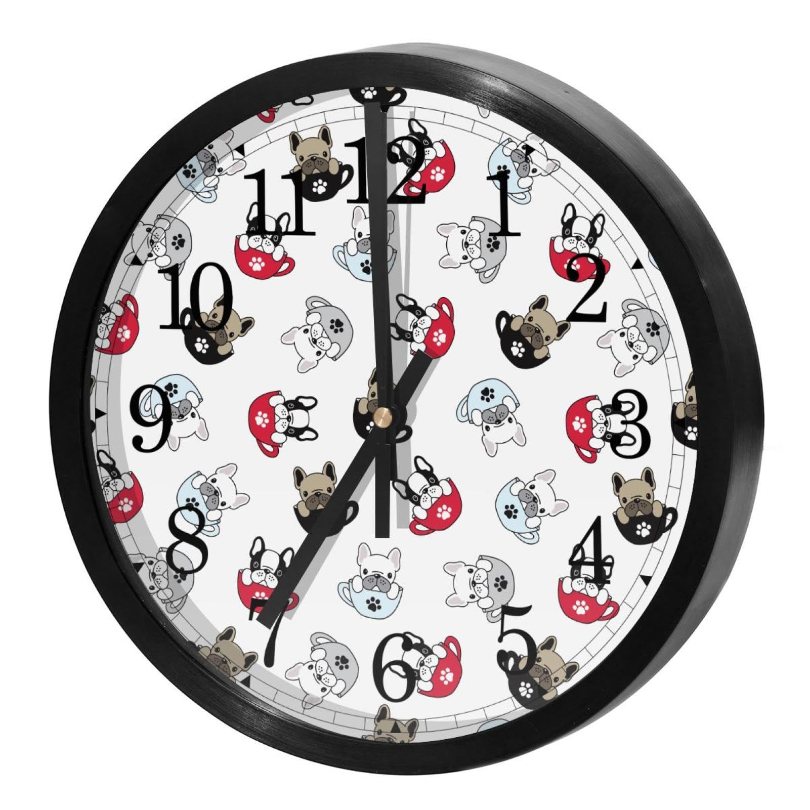 Horloge murale silencieuse avec motif carlin mignon pour décoration de maison