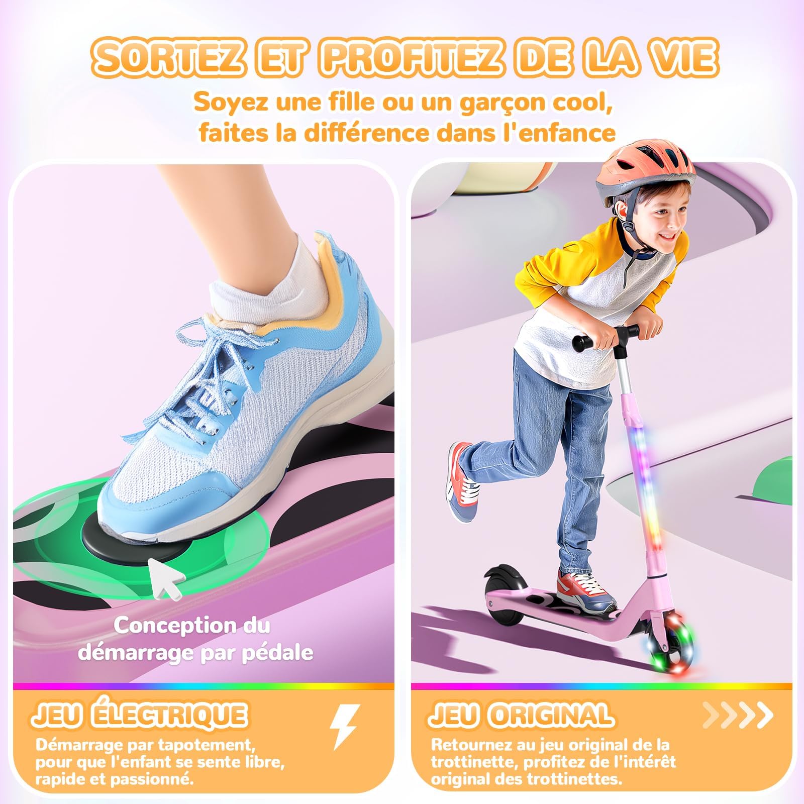 SISIGAD - Patinete eléctrico Infantil de 6 a 8 a 10 años, Scooter eléctrico de 5,3 Pulgadas, con luz LED Colorida y 3 Alturas Ajustables, Patinete Infantil, Velocidad máxima 10 km/h, Carga máxima 70