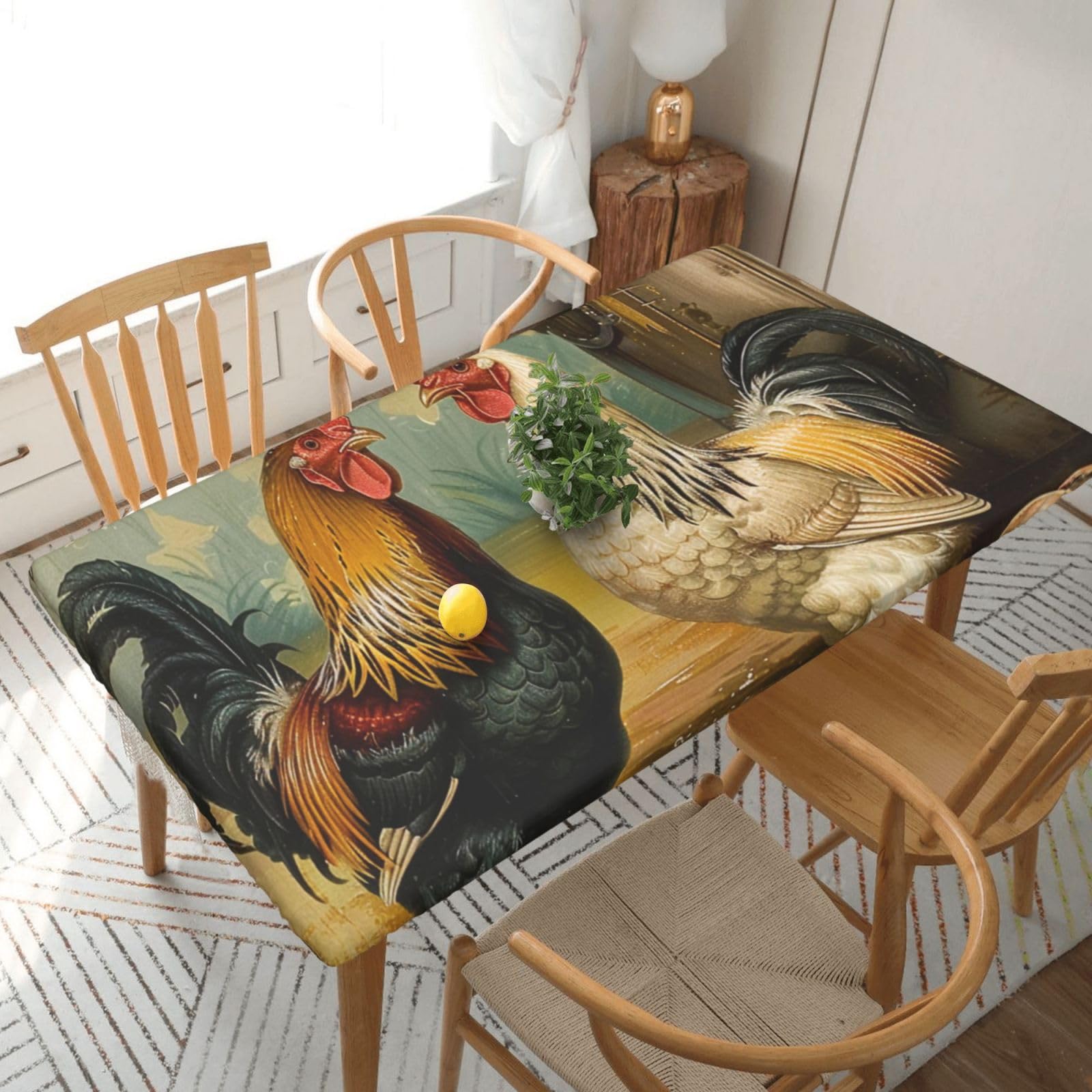WPKJU Chicken and Rooster Print Printed Tablecloths 5ft Rectangular Table Covers Washable Polyester Decorative Table Cloth for Dining Table Picnic Wedding
