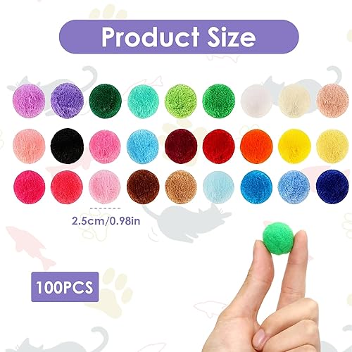 Miniatura 2 de 100 bolas de juguete para gatos, bolas interactivas de felpa suave de 1 pulgada para gatos peludos gatitos, juguete silencioso para gatos y mascotas