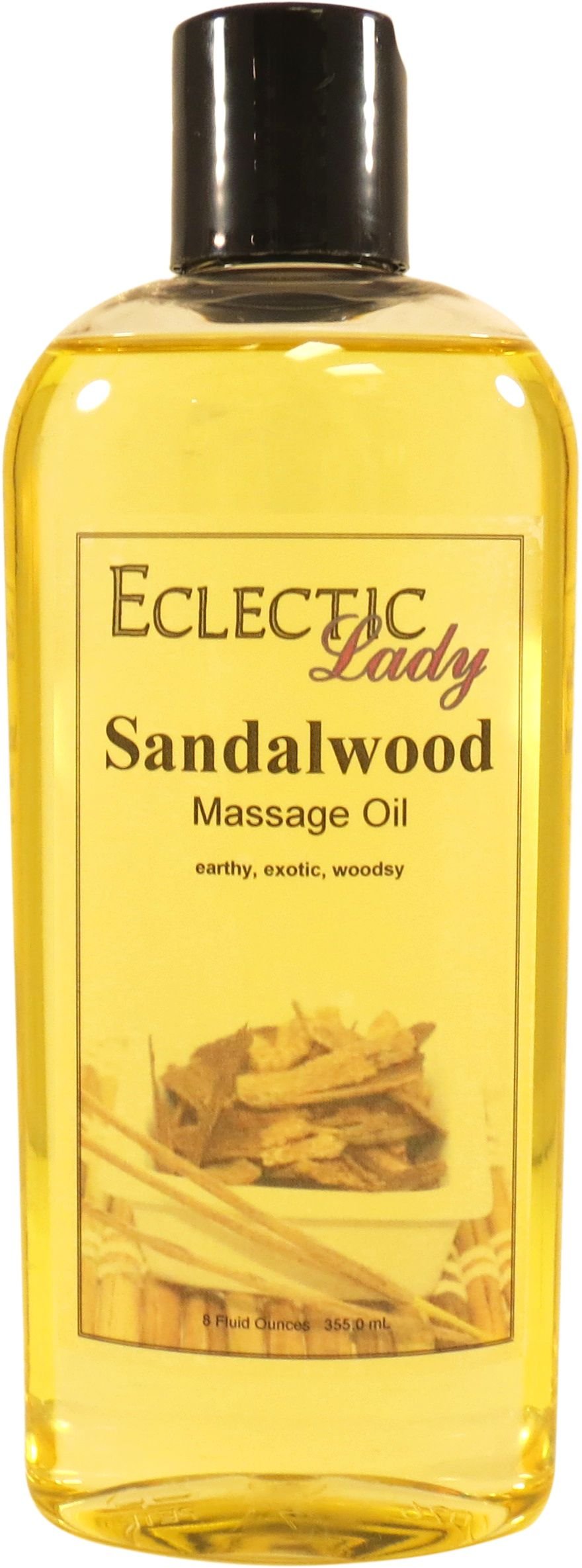 Sandalwood Massage Oil, 8 oz, With Sweet Almond Oil and Jojoba Oil, Preservative Free, Perfect for Aromatherapy and Relaxation