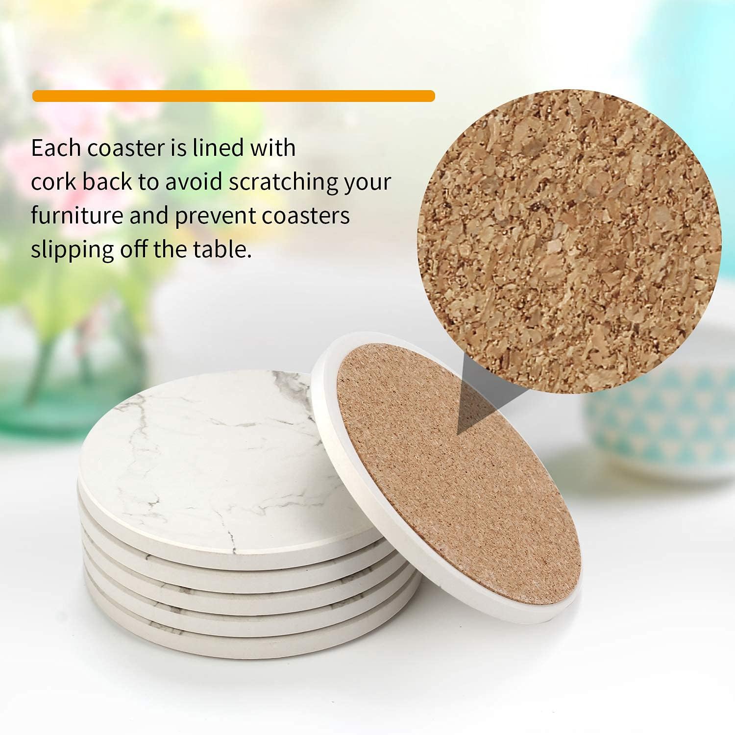 60% оƒƒ Dіѕсоunt Drink Coasters with Holder, Absorbent Coaster Sets of 6 - Marble Drink Coasters Housewarming Hostess Gifts for New Birthday Gifts Home Ceramic Stone Round Cup Mat Pad Suitable for Mugs and Cups
