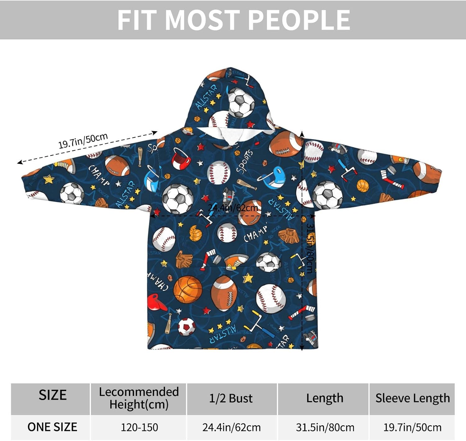 Sports Baseball Game Print Oversized Blanket Hoodie, Wearable Blanket Hooded,Hooded Pullover With Pocket