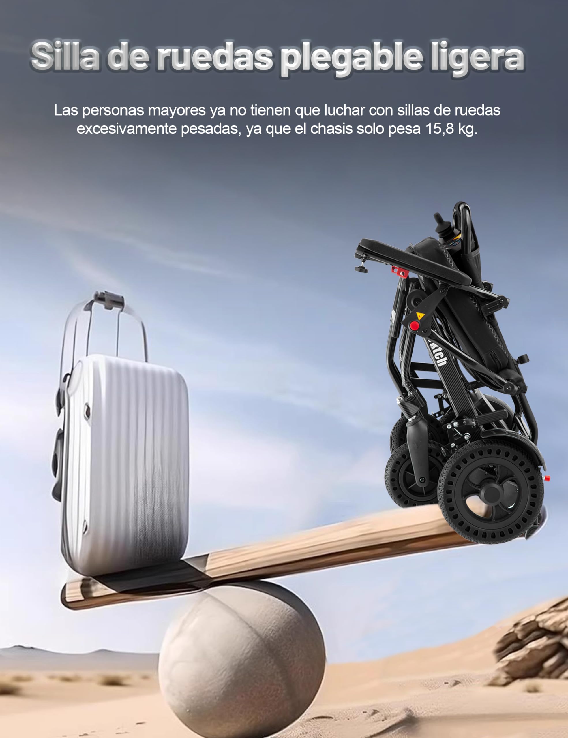 Silla de Ruedas Eléctrica Plegable Ligera Silla Ruedas Electrica Estrecha con Doble Motor Cadeira de Rodas Electrica de Aleación de Aluminio con Cojin (10AH)