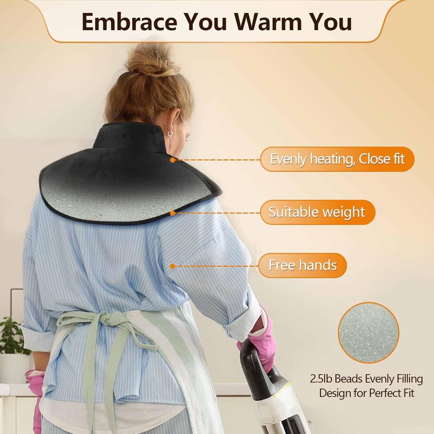 Comfytemp Cordless Heating Pad for Neck & Shoulder, 2.5 lb Weighted Rechargeable Heat Wrap, Electric Cervical Spine Heater with 3-8H of Battery Life, Mother's Day Birthday Gifts for Women Men Mom Dad