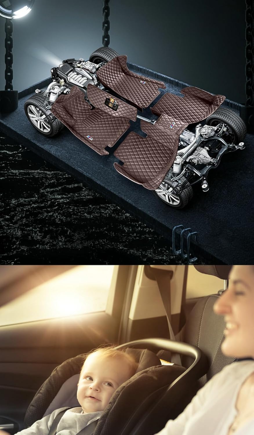 Yaruicar Custom Car Floor Mats for 2002-2026 Cadillac ATS CTS CT6 DTS Escalade Lyriq GT4 Optiq SRX SLS XT4 XT5 XT6 XTS Car Full Coverage Non-Slip Floor Liners (Beige Black Beige)