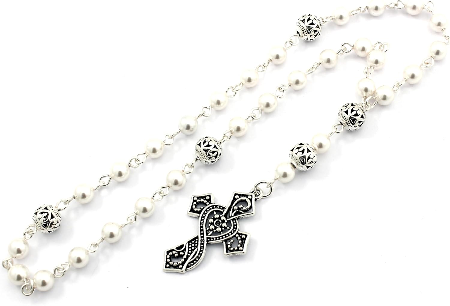 Anglican Prayer Beads with White Pearls with Ornate Jamaica Ubuy
