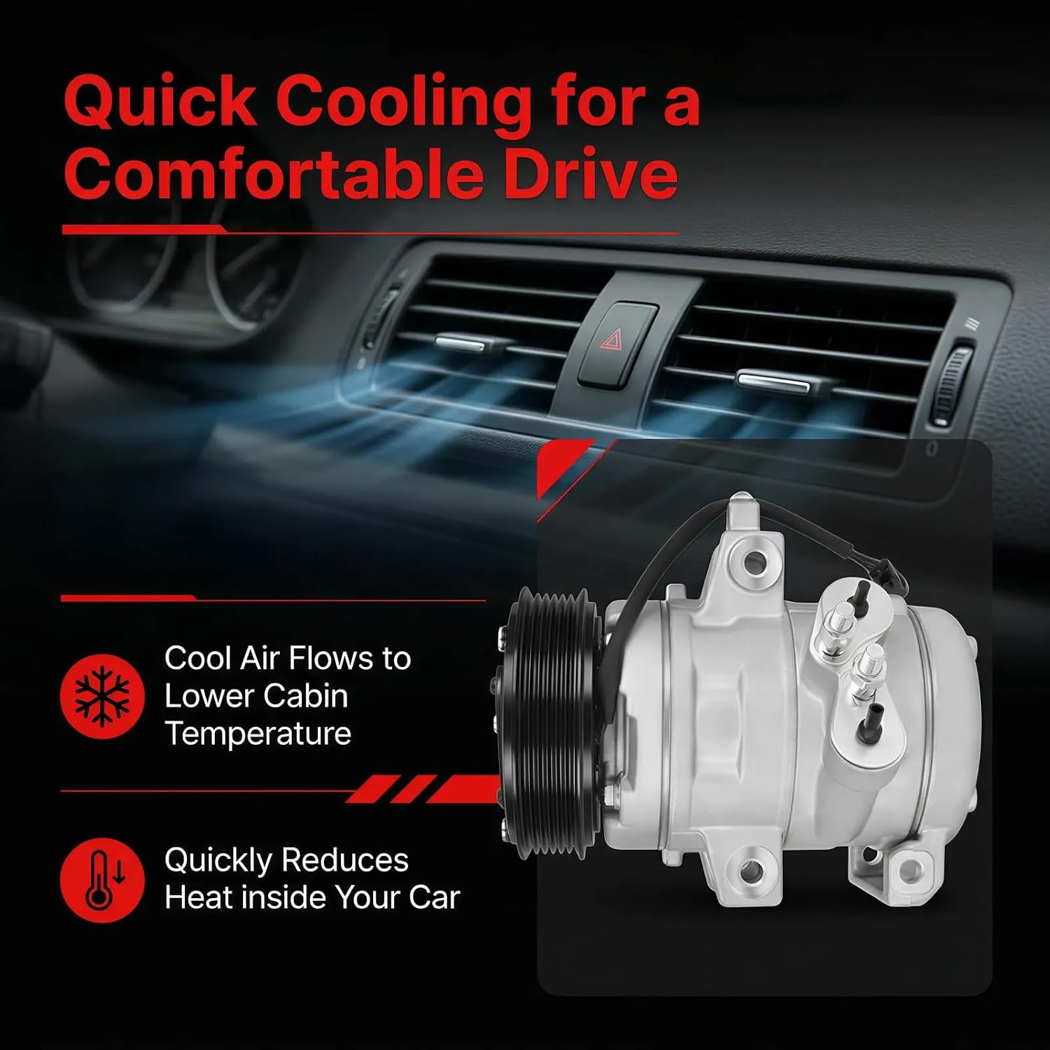 New Air Conditioner AC Compressor with Clutch Compatible with Transit Connect 2.0L 2010-2013, Ford Focus 2.0L 2008-2011, Replaces 8S4Z19703BA, CO-11297C, CO11297C, 98488, 97488