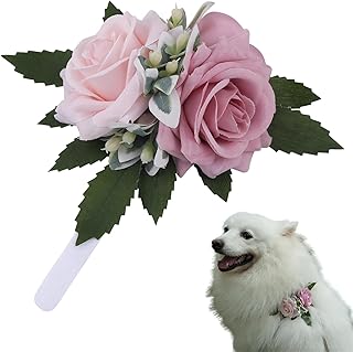 Pet Collar Flower Dog Wedding Flower Bow Tie Removable Floral Accessory for Dog Collar Elegant Rose Charm for Wedding Ceremony Puppies Grooming Pet Photo Prop (Purple Pink)