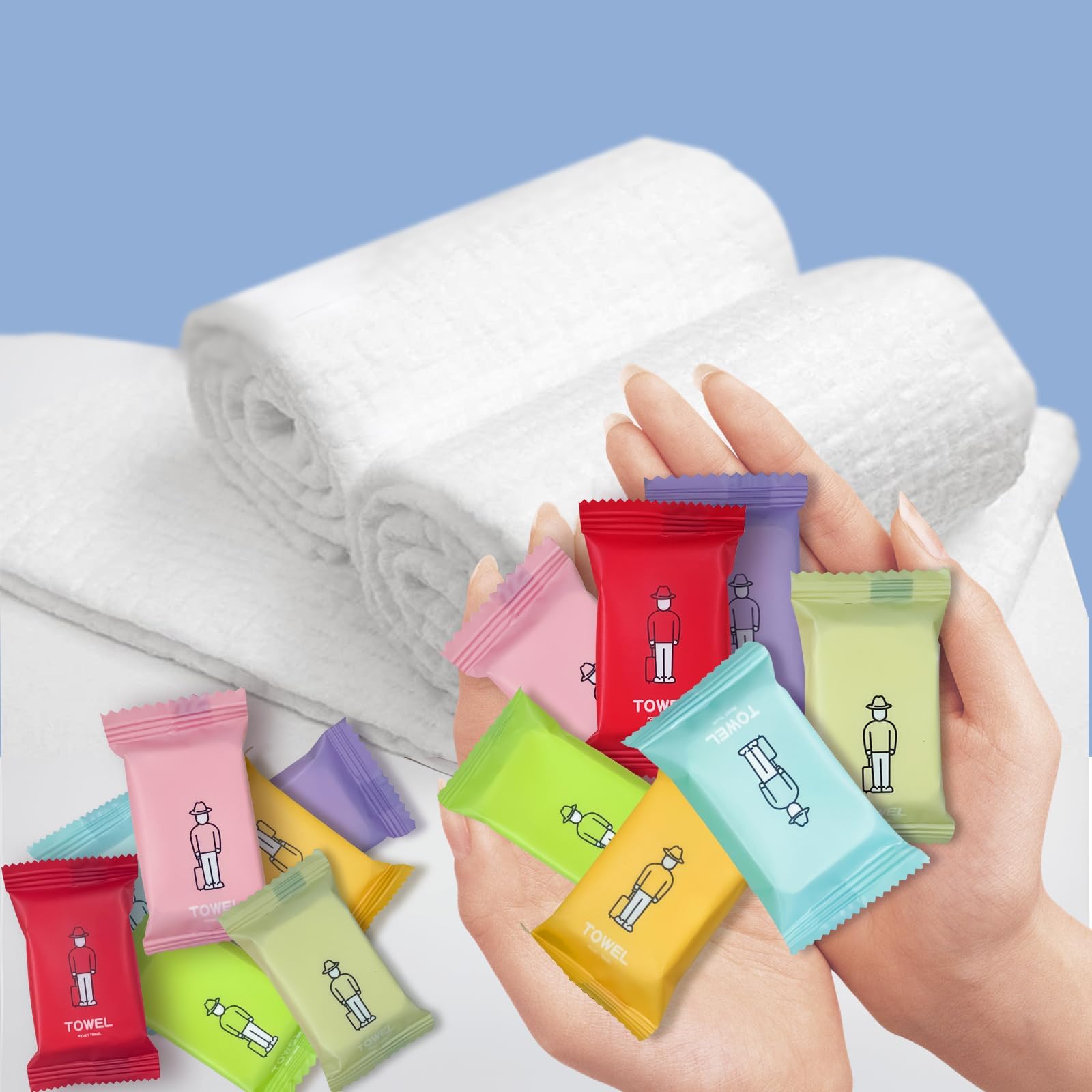 Disposable Compressed Towels, 14pcs Portable Mini Face Towels, Soft Cotton Washcloth for Makeup wipes, Beauty Salon, Home Wiping, Sport, Travel, Camping and Outdoor Activities