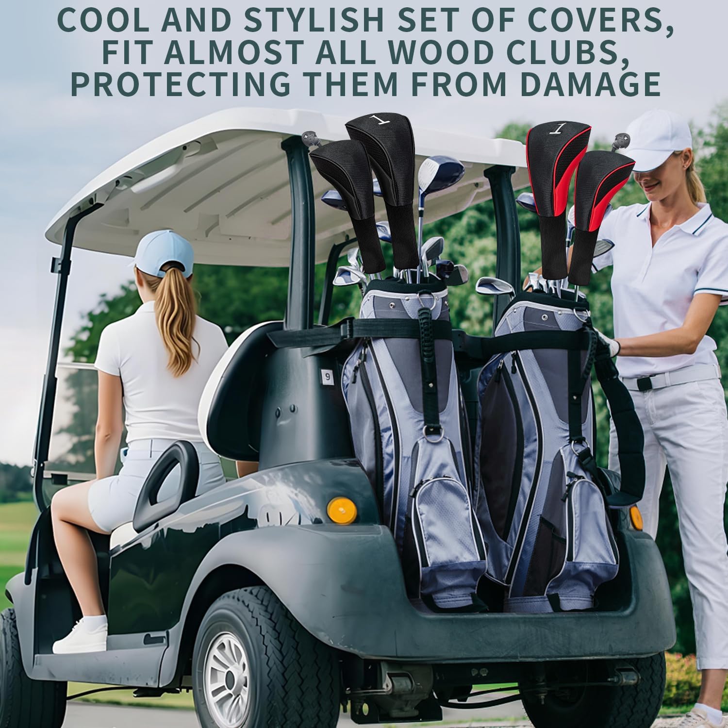 Golf Club Head Covers for Woods 1/2/3/4/5 Pieces Long Neck Sports Golf Club Headcovers Set with Interchangeable No. Tags 3 4 5 6 7 X Golf Accessories for Men Women