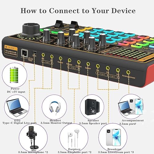 Miniatura 7 de sktome Tablero de efectos de sonido K300, paquete de equipo de podcast para 2, paquete de micrófono de podcast con cambiador de voz, múltiples
