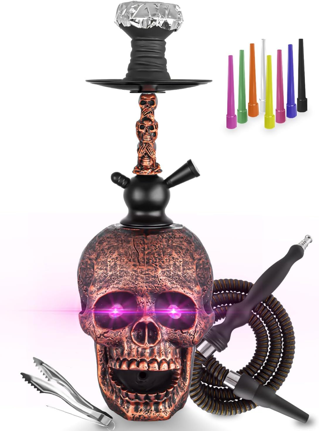Hookah Set With Everything Skull Resin Glass Base, Silk